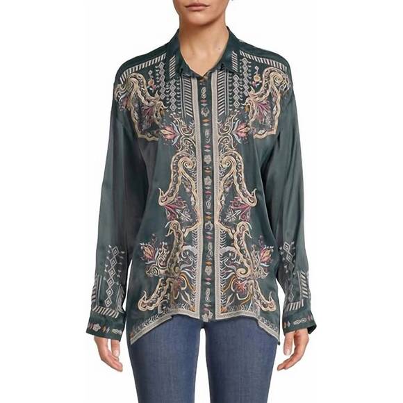 JOHNNY WAS Tops - NEW JOHNNY WAS women's tandit embroidered blouse in darkest spruce
